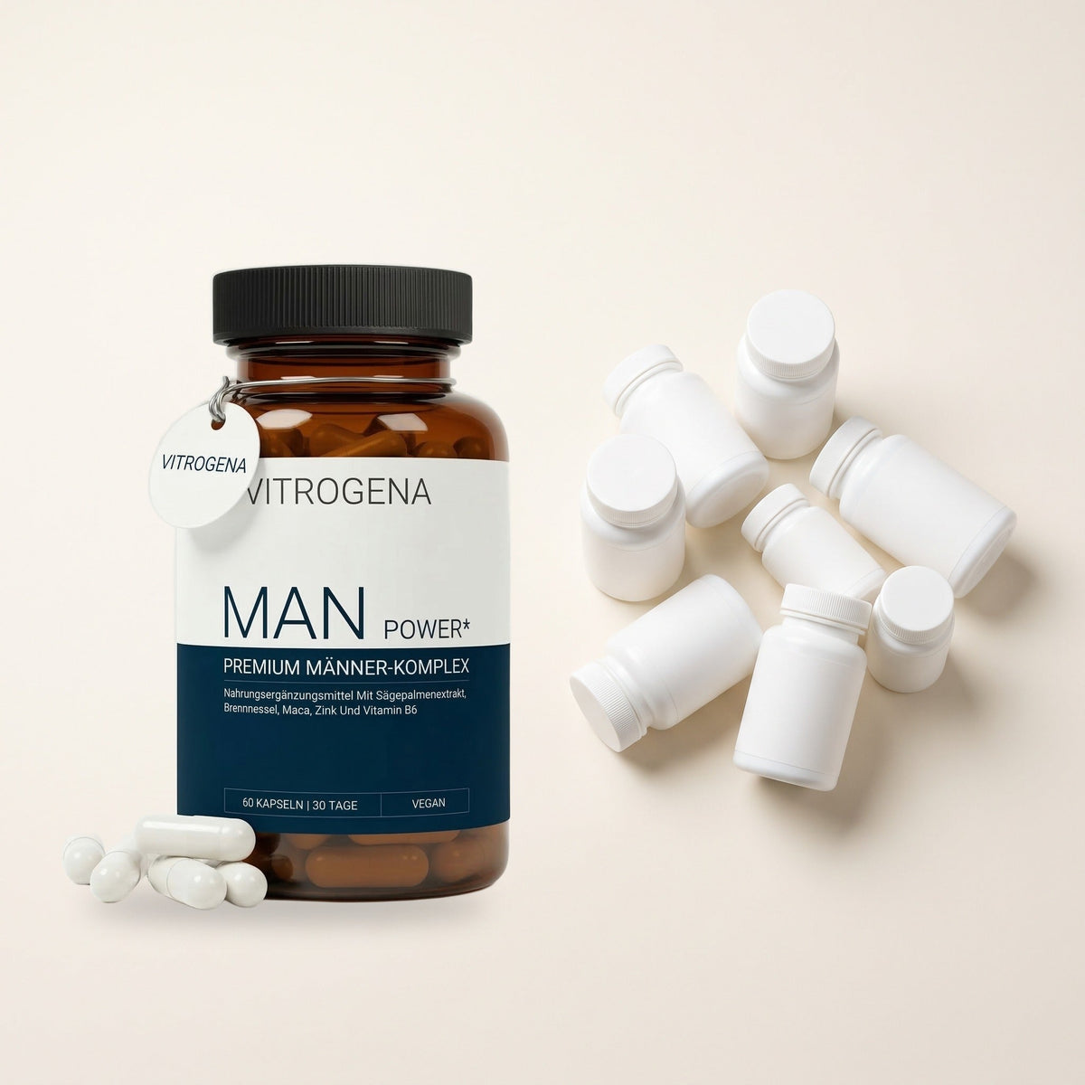 Ein Man Power+ Komplex neben vielen einzelnen unbeschrifteten Praeparaten