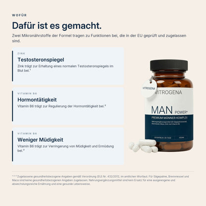 Wofuer Man Power+ gemacht ist: Zink fuer den Testosteronspiegel, Vitamin B6 fuer Hormontaetigkeit und weniger Muedigkeit